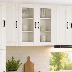 Wall Glass Cabinet PORTO White Kitchen Storage 2-Piece Set