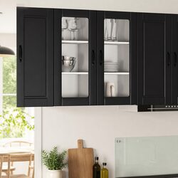 Wall Glass Cabinet PORTO Storage Unit Black 40x31x80cm