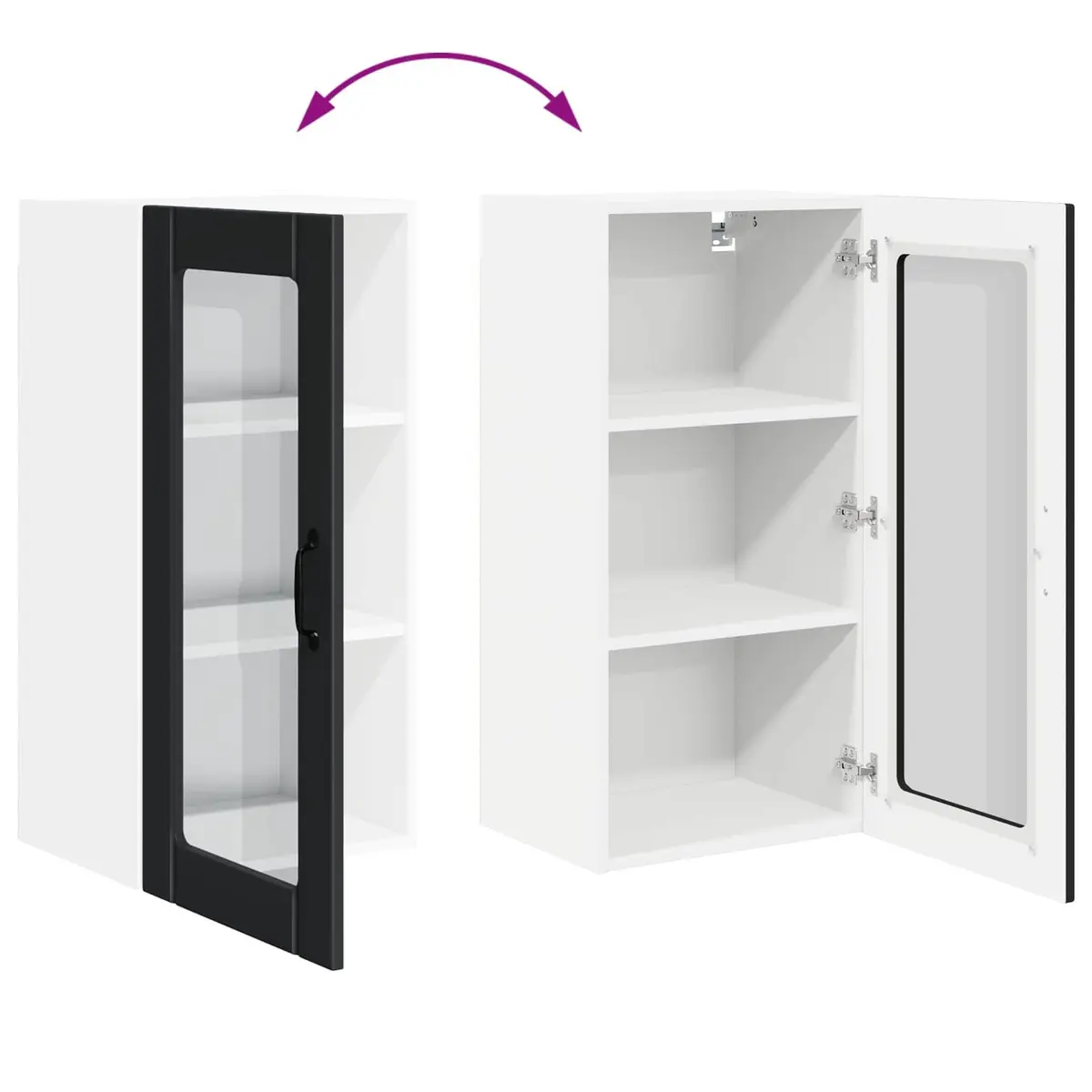 Wall Glass Cabinet Storage Modern Kitchen Shelving Unit Wall-mounted 40x31x80cm Black