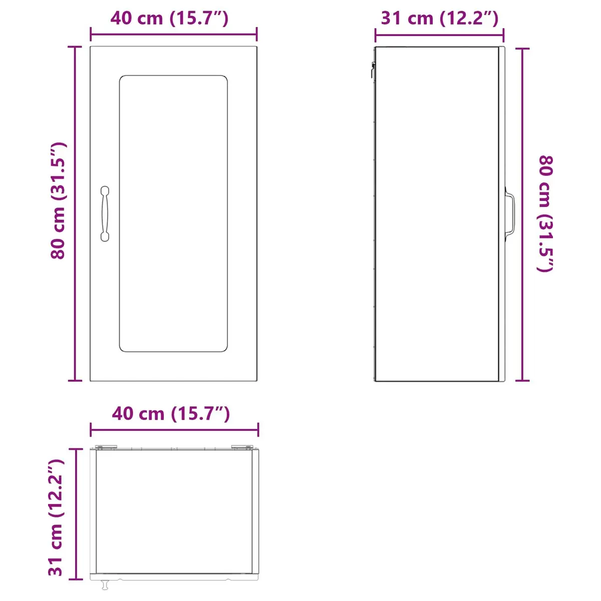 Wall Glass Cabinet Storage Modern Kitchen Shelving Unit Wall-mounted 40x31x80cm Black