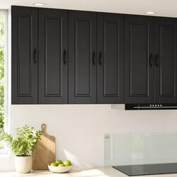 Wall Cabinet Kitchen Storage Set in Black Engineered Wood