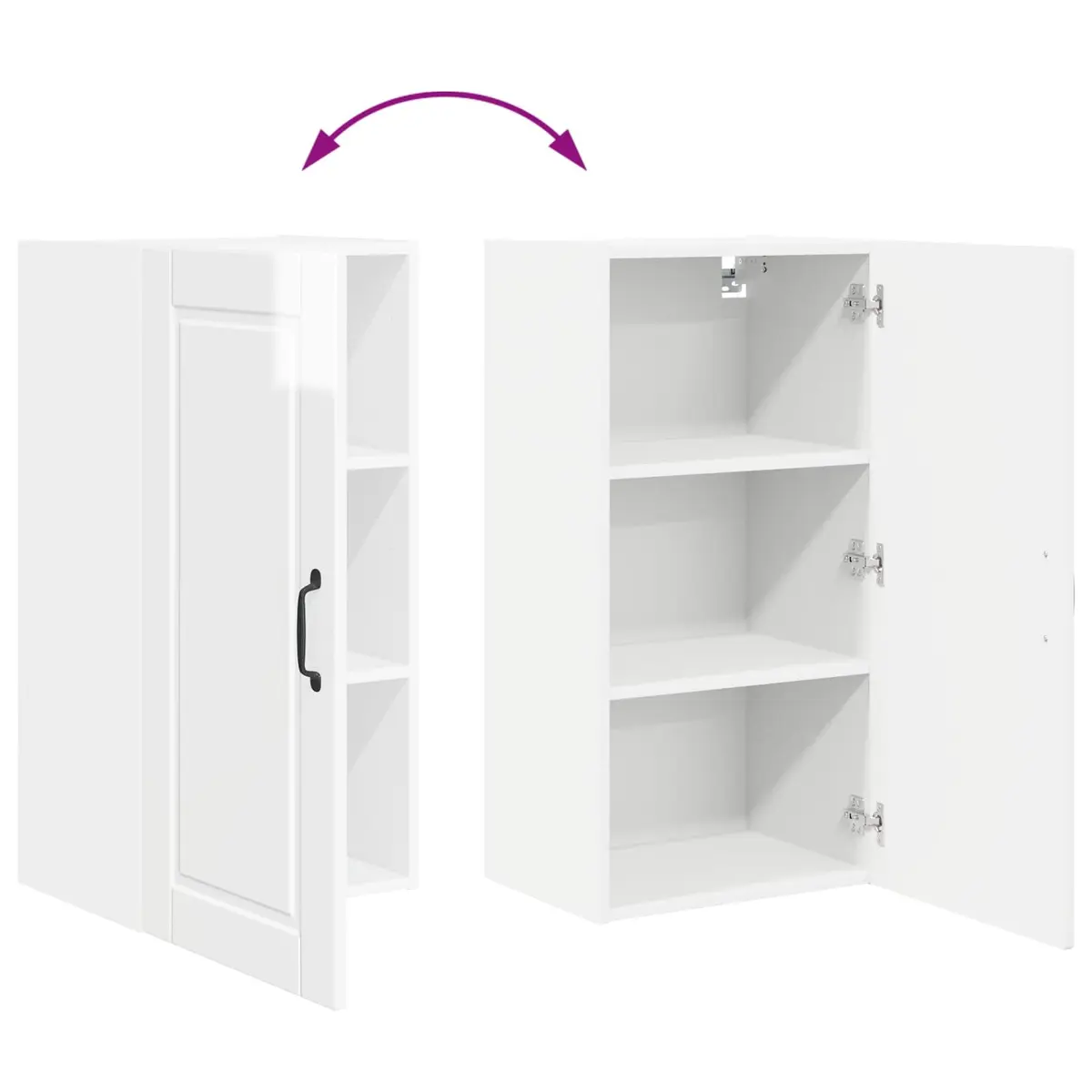 Kitchen Cabinet Modern Wall-Mounted High Gloss White Shelves Compartment Storage 40x31x80cm