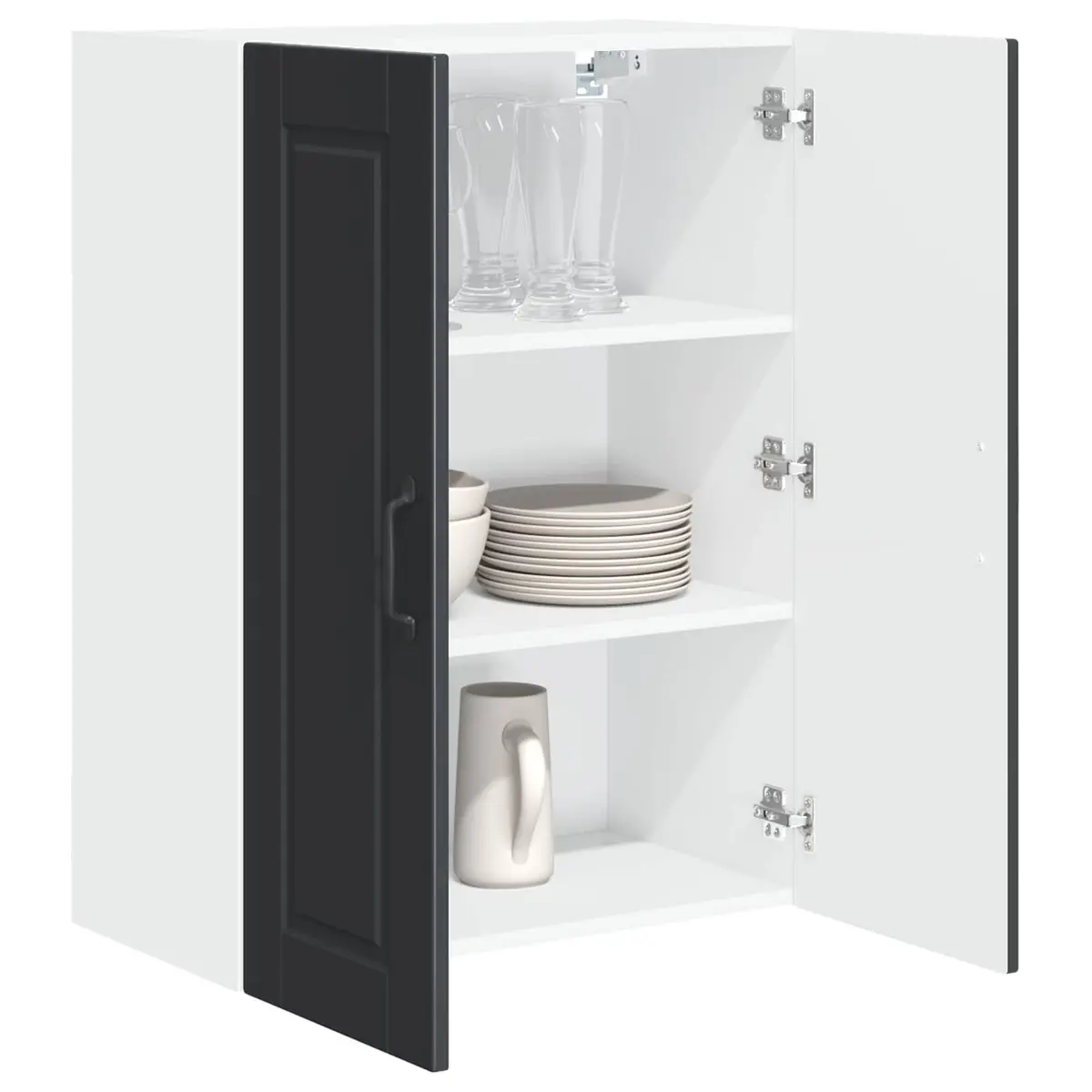 Wall Cabinet Kitchen Storage Black Engineered Wood 60x31x80cm Shelves