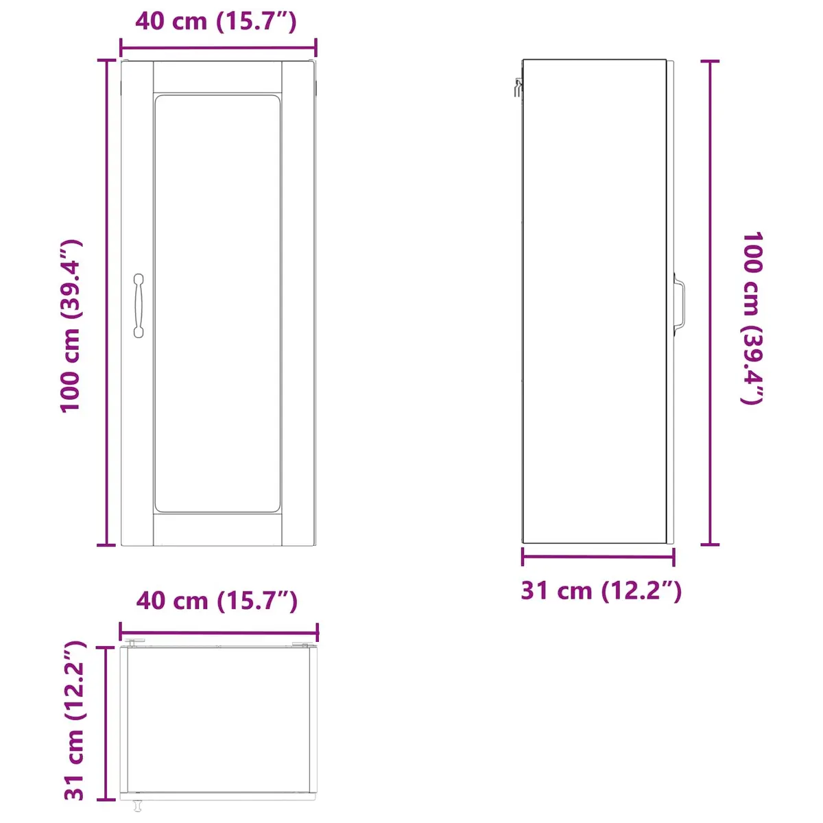 Wall-Mounted Kitchen Cabinet Space Saving 40x31x100cm White