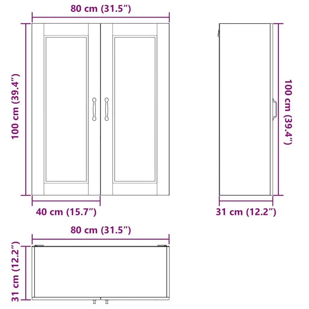 Wall Cabinet Kitchen Storage Modern White Engineered Wood 80x31x100cm