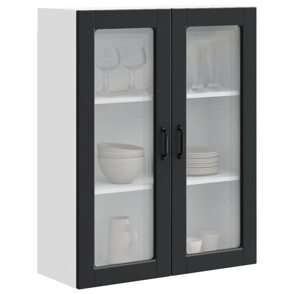 Wall Glass Cabinet Kitchen Storage PORTO Black 80x31x100cm Engineered Wood