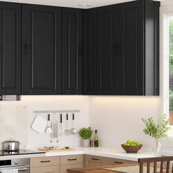 Wall-Mounted Black Corner Kitchen Cabinet, 57x57x100 cm