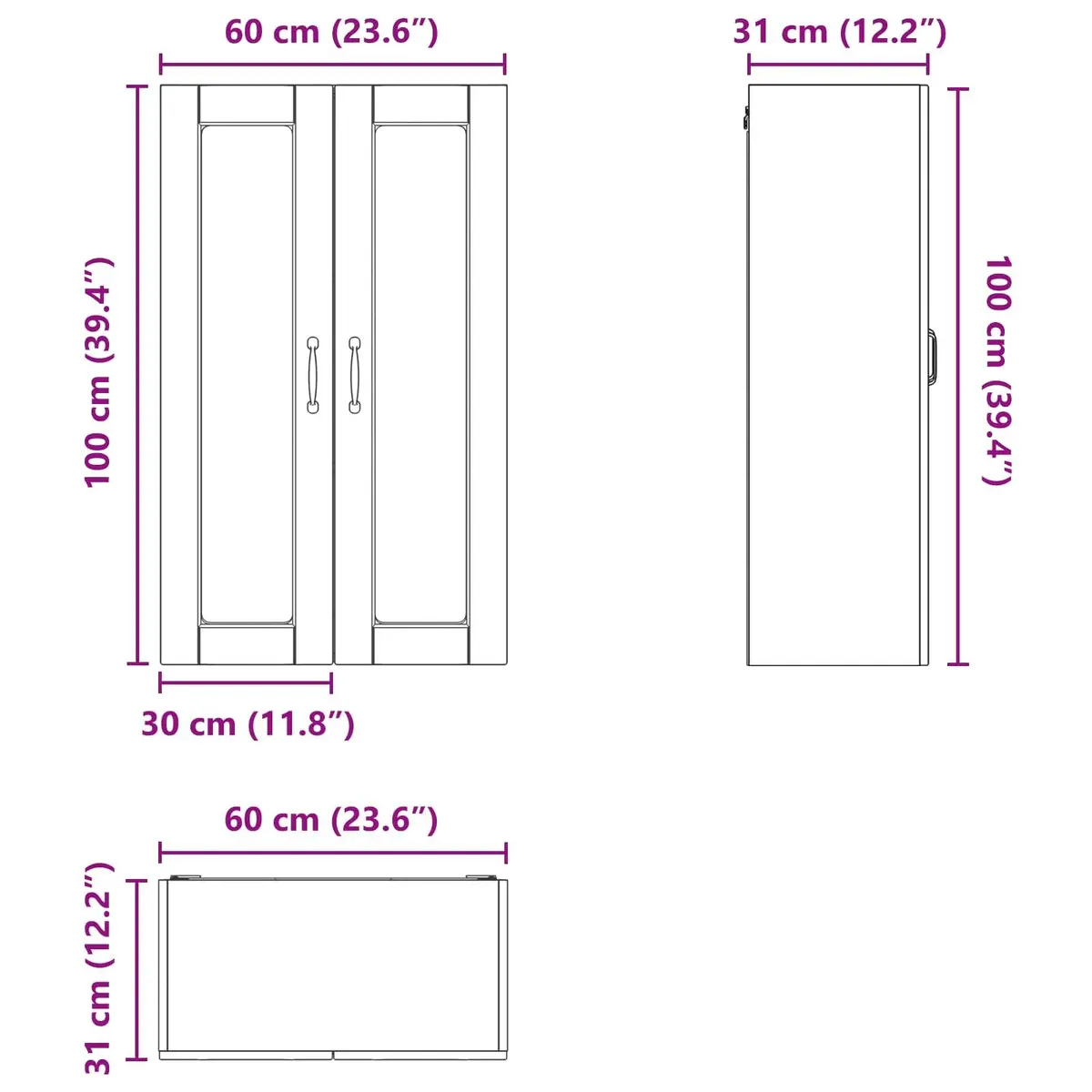Wall Kitchen Cabinet White Wall-mounted 60x31x100cm Engineered Wood