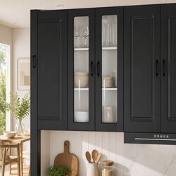 Wall-Mounted Black Glass Kitchen Cabinet 60x31x100cm