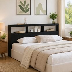 200cm Black Engineered Wood Headboard with USB LED Light