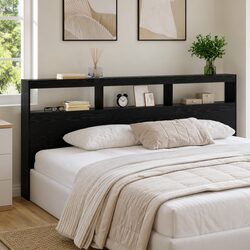 Black Oak Engineered Wood Headboard with USB and LED Light