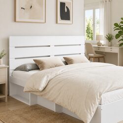 Rectangular White Engineered Wood Headboard for Bedrooms