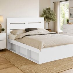 Rectangular White Engineered Wood Headboard for Beds