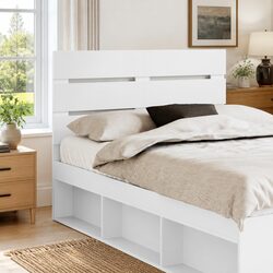 White Engineered Wood Headboard with Rectangular Design