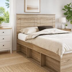 Adjustable Wall-Mounted Headboard in Brown Engineered Wood