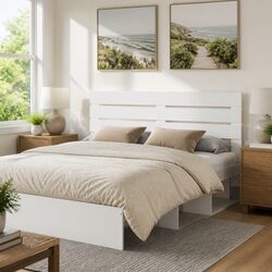 Engineered Wood White Headboard with Rectangular Design