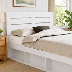 White Engineered Wood Headboard with Rectangular Design