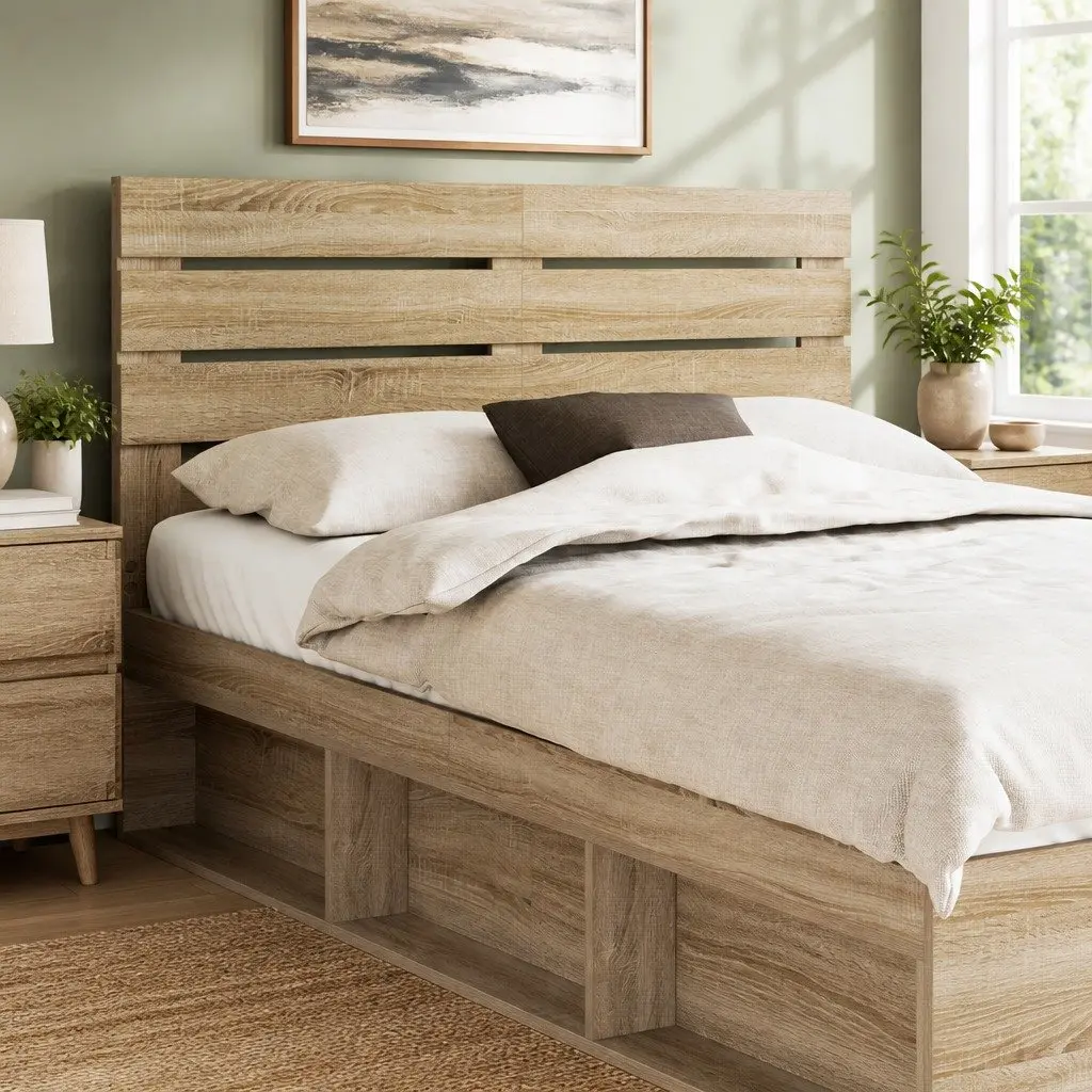 Headboard Modern Rectangular Engineered Wood Indoor Brown