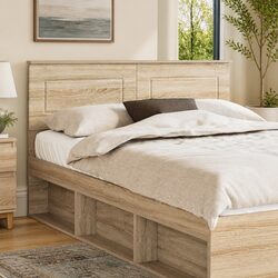 Rectangular Design Engineered Wood Headboard in Brown