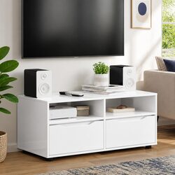 High Gloss White TV Cabinet with Engineered Wood Construction