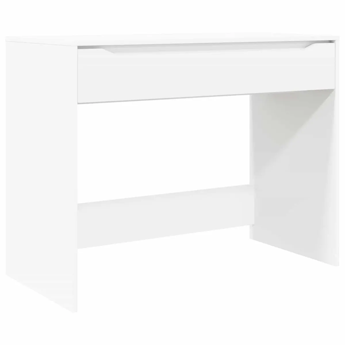 Rectangular White Desk with Integrated Drawer Engineered Wood for Home Office Study