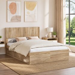 Vertical Slat Headboard in Brown Sonoma Oak Engineered Wood