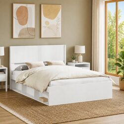 Engineered Wood White Headboard with Vertical Slats
