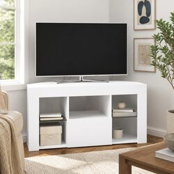 Corner Wall-Mounted LED TV Cabinet in White