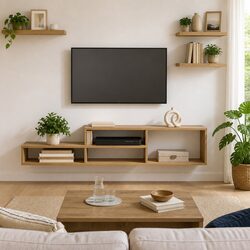 Wall-Mounted TV Stand 150x25x28.5cm in Brown Wood