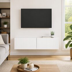 2-Piece White TV Wall Cabinet for Storage Solutions