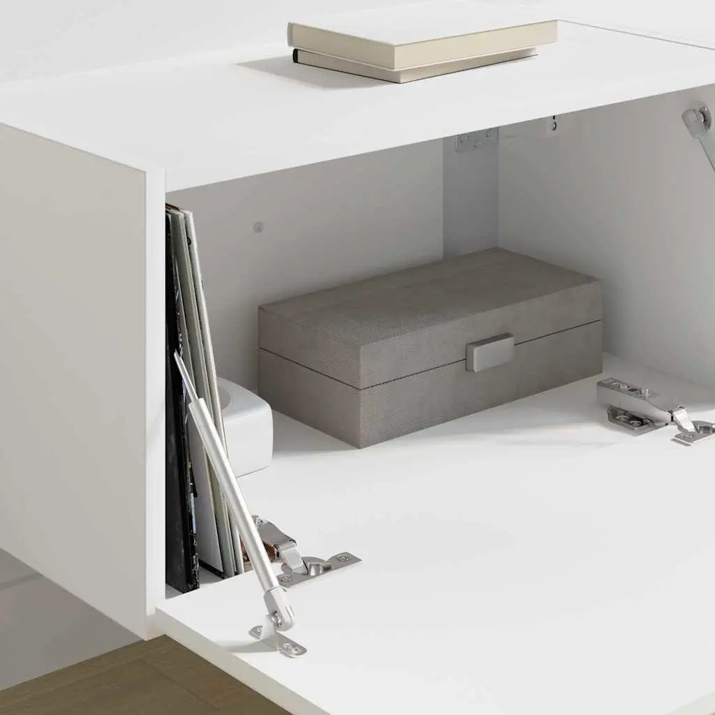 White Modern Wall-Mounted TV Cabinet 2 Pieces Storage Unit for Living Room
