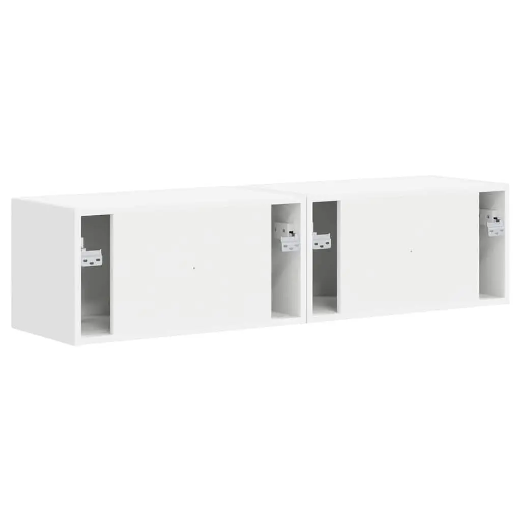 White Modern Wall-Mounted TV Cabinet 2 Pieces Storage Unit for Living Room