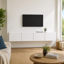 Modern White TV Wall Cabinet 2-Piece Storage Unit