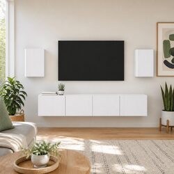 Modern White TV Wall Cabinet Set with Efficient Storage