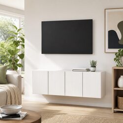 Engineered Wood Wall-Mounted TV Cabinet Pair in White