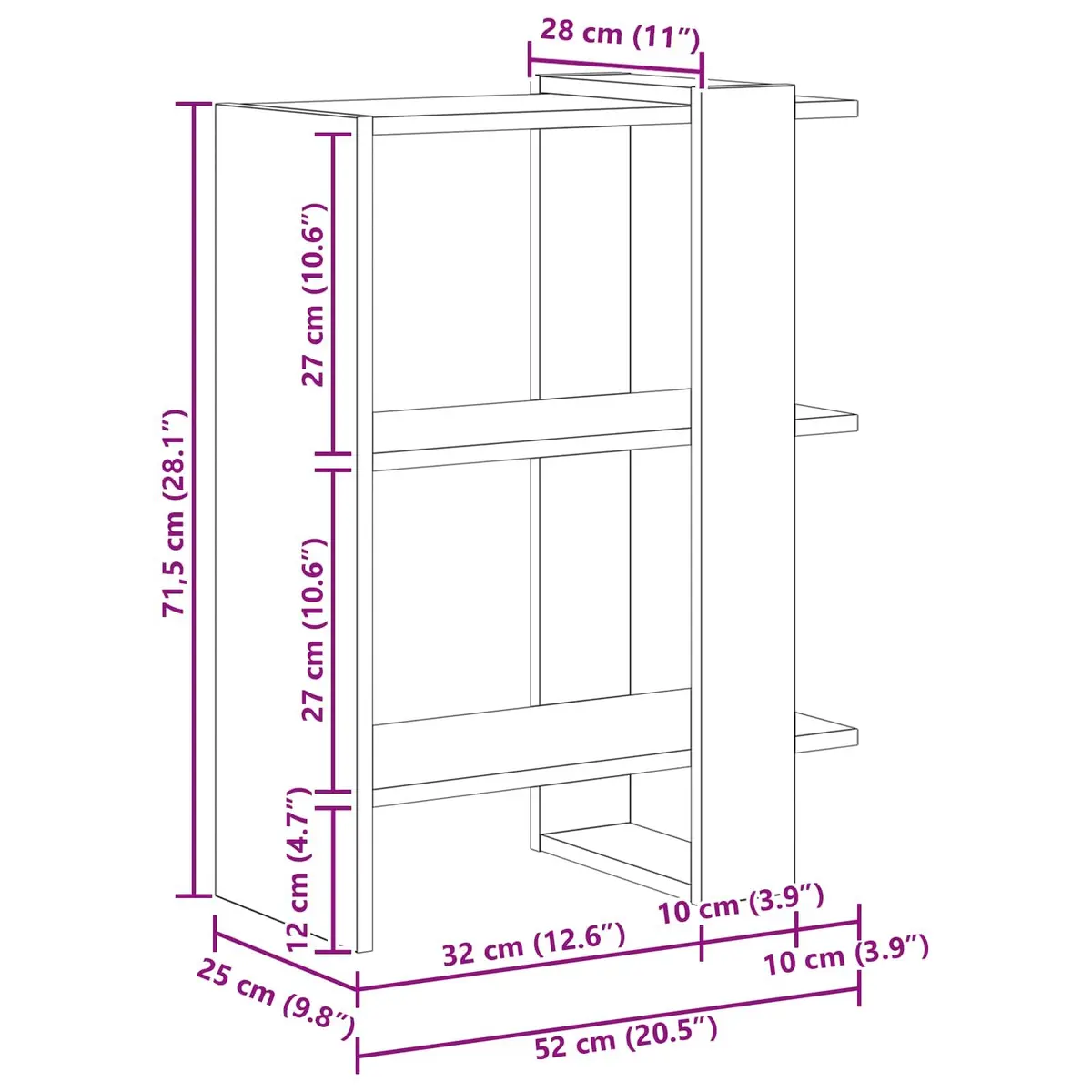 Freestanding Bookshelf Modern Minimalist Engineered Wood Brown 52x25x71.5 cm Storage Display