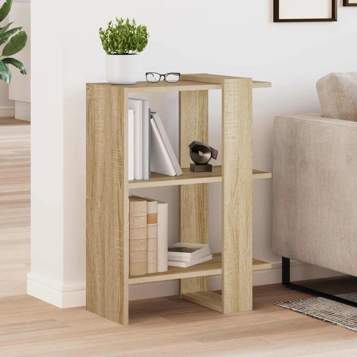 Freestanding Bookshelf Modern Minimalist Engineered Wood Brown 52x25x71.5 cm Storage Display