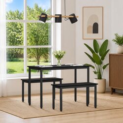 Black Engineered Wood Dining Bench with Metal Legs