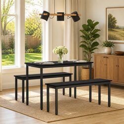 Modern Engineered Wood Dining Bench with Metal Legs