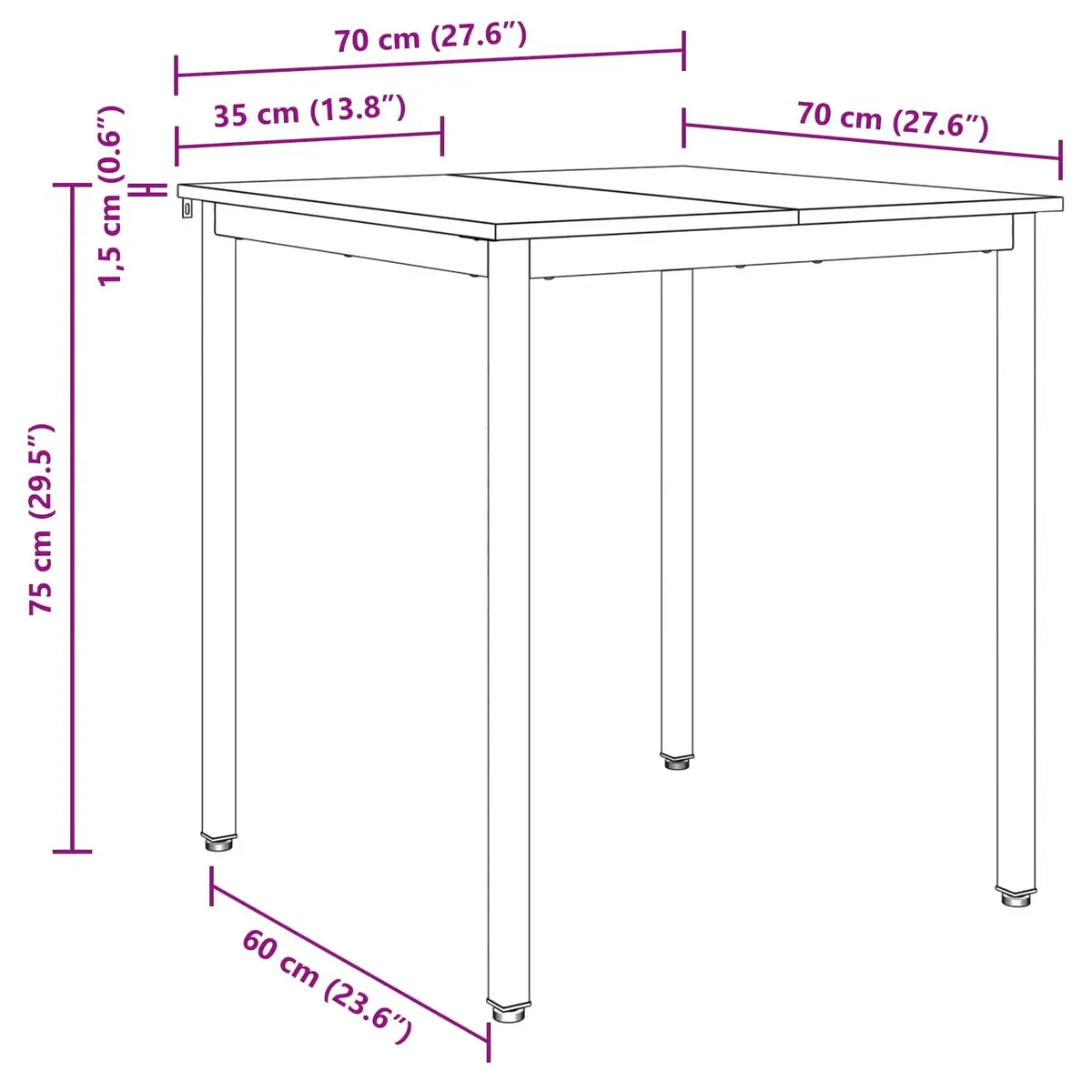 Dining Table Engineered Wood Surface Black Metal Frame 70x70x75cm