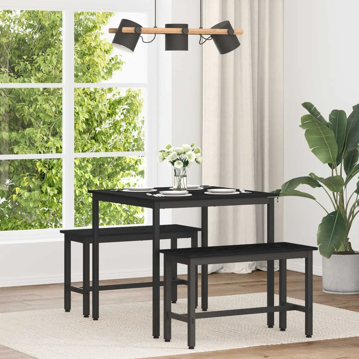 Dining Table 80x80x75cm Black Metal Frame Engineered Wood Kitchen Furniture