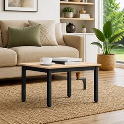 Contemporary Square Coffee Table with Pine Wood and Metal
