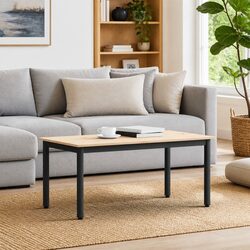 Square Coffee Table with Solid Pine Wood and Metal Legs