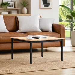 Brown Coffee Table in Solid Pine Wood and Metal 80x80x45cm
