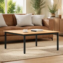 Square Coffee Table with Pine Wood Top and Metal Legs