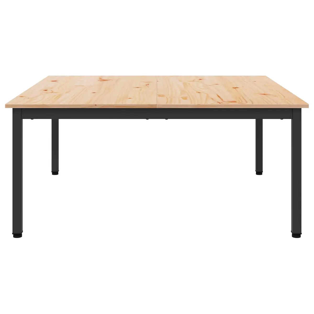 Square Coffee Table Minimalist Style Solid Pine Wood Top Brown Metal Legs 100x100x45cm