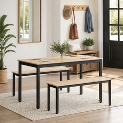 Solid Pine Wood Bench with Square Metal Legs 110x35x45cm