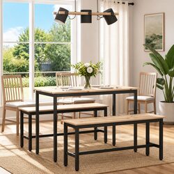 Solid Pine Wood Dining Table with Metal Legs 110x55 cm