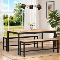 Dining Table with Solid Pine Wood and Metal Legs, 150 cm