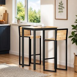 Bar Table with Solid Pine Wood Top and Metal Legs 70x70x105cm